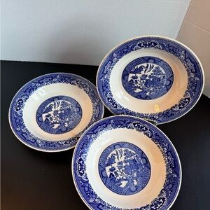 Willow Ware Set of 3 Blue and White Porcelain Bowls